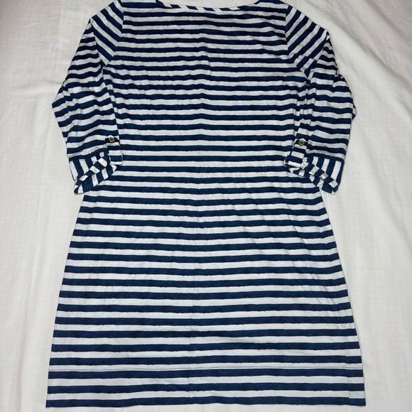 Lilly Pulitzer Dress Blue & White Breeze Stripe Marlowe 3/4 Sleeve Size L Cotton - Picture 7 of 7